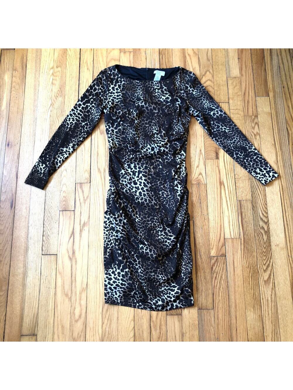 Carmen Marc Valvo EUC Women's Animal Print Ruched Bodycon Dress - Size M